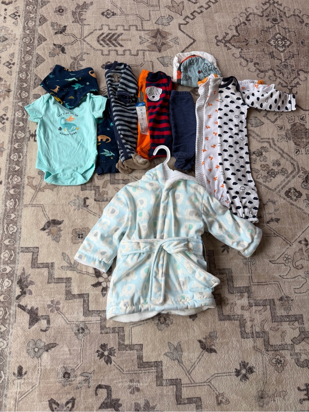 Mixed Baby Clothing Set with Light Blue Robe and Assorted Sleepwear - Unbranded